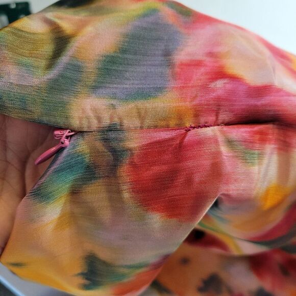 Cache Vintage Satin Taffeta Floral Pink and Orange Women's Maxi Skirt - Picture 12 of 12